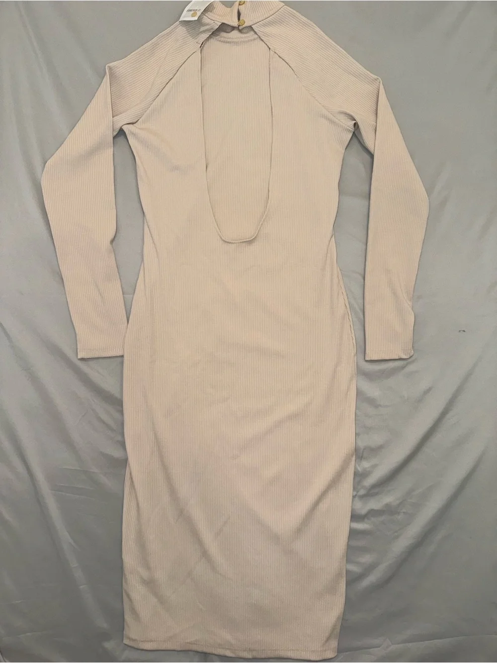 NWT Forever 21 Beige Ribbed Knit Keyhole Mock Neck Long Sleeve Midi Dress sz XL